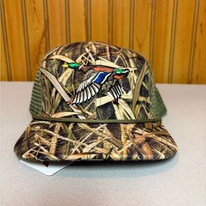 Camo Trucker Hat with Embroidered Flying Duck